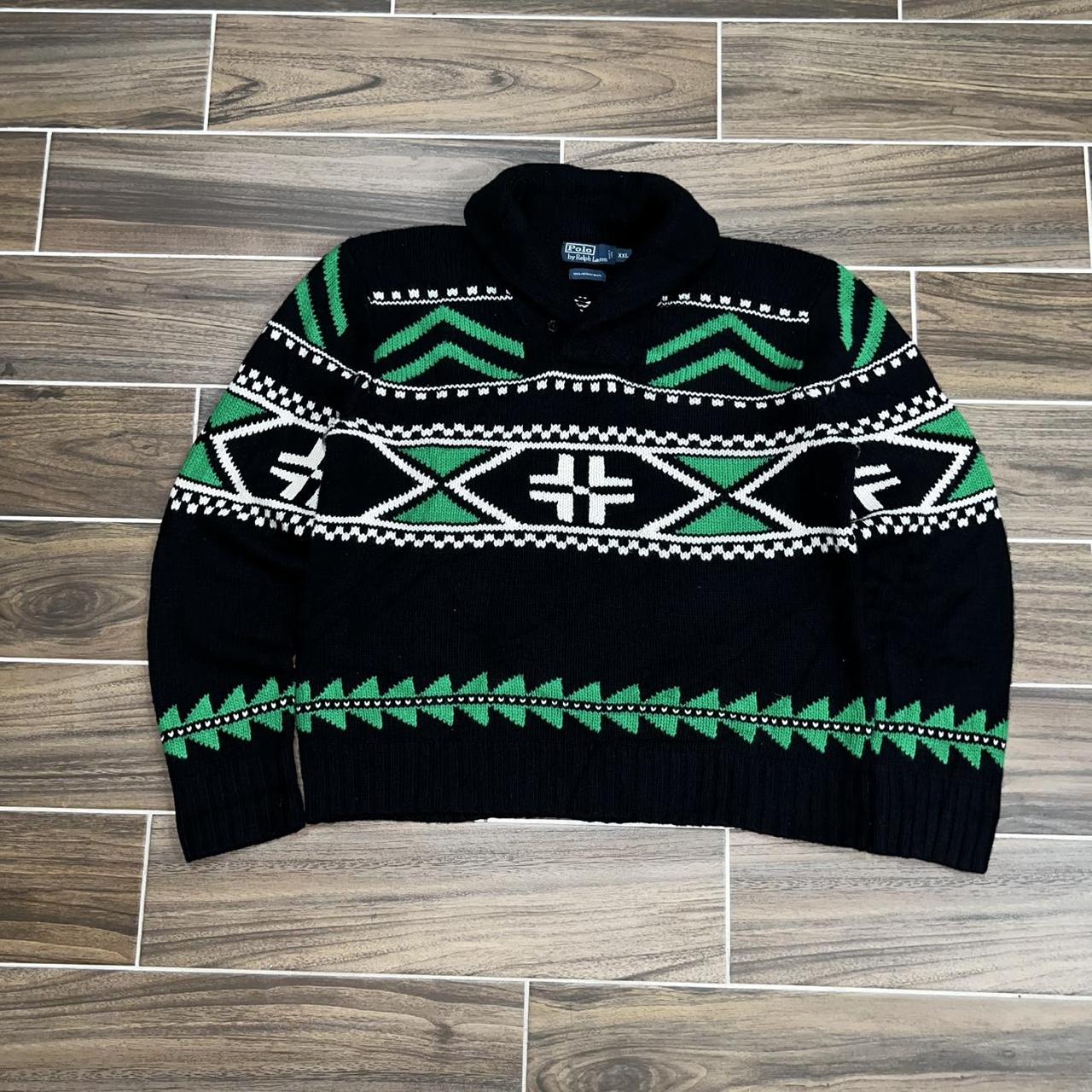 P0 Polo Ralph Lauren Men's Black and Green Jumper - Image 1